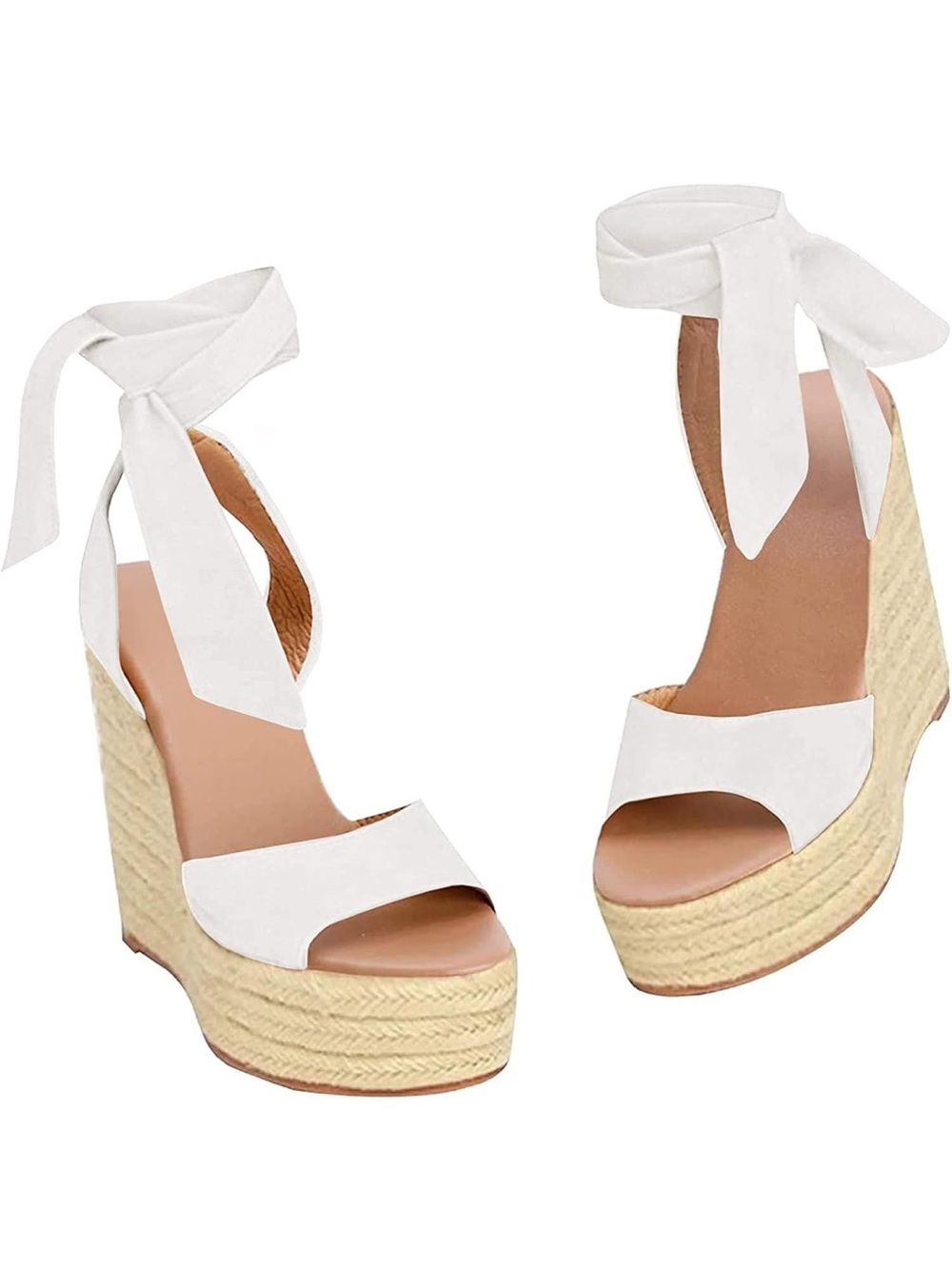 Liliana White Espadrille Ankle Tie Wedge Sandals